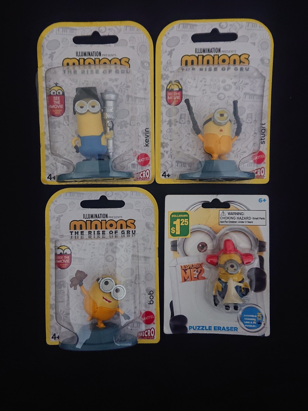 Despicable Me Minions - Kevin, Bob, Stuart Micro Figures + Eraser - Rise of Gru